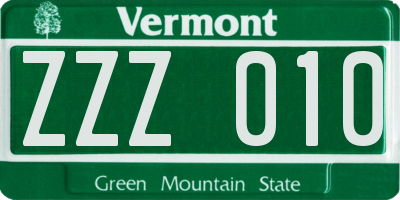 VT license plate ZZZ010