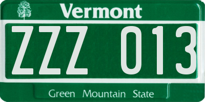 VT license plate ZZZ013