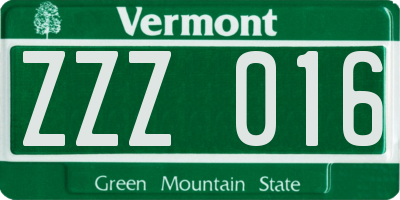 VT license plate ZZZ016