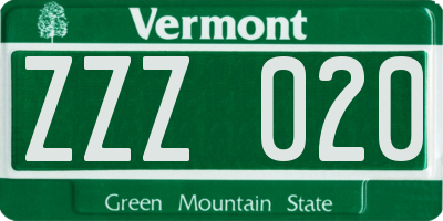 VT license plate ZZZ020