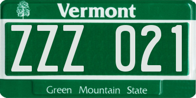 VT license plate ZZZ021