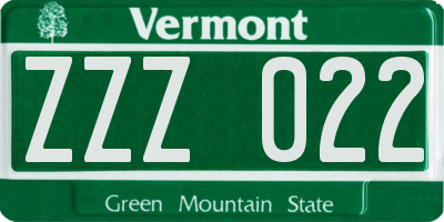 VT license plate ZZZ022