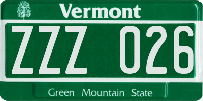 VT license plate ZZZ026