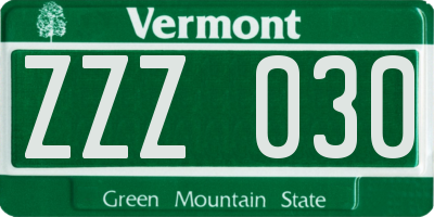 VT license plate ZZZ030