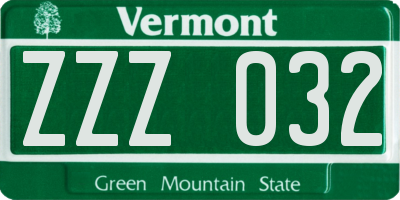 VT license plate ZZZ032