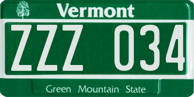 VT license plate ZZZ034