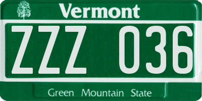 VT license plate ZZZ036