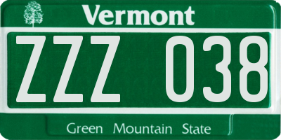 VT license plate ZZZ038