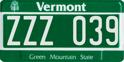 VT license plate ZZZ039