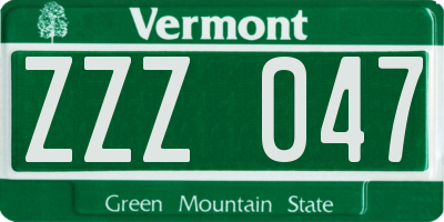 VT license plate ZZZ047