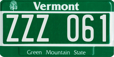 VT license plate ZZZ061