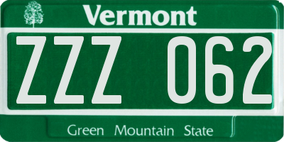 VT license plate ZZZ062