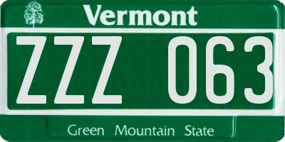 VT license plate ZZZ063