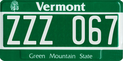 VT license plate ZZZ067