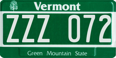 VT license plate ZZZ072