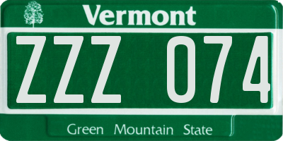 VT license plate ZZZ074