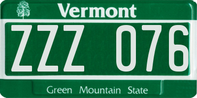VT license plate ZZZ076
