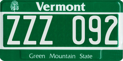 VT license plate ZZZ092