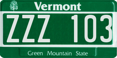 VT license plate ZZZ103
