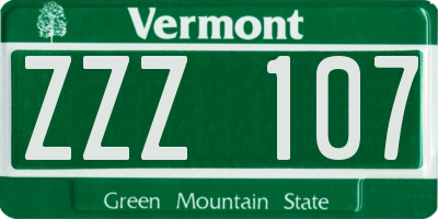 VT license plate ZZZ107