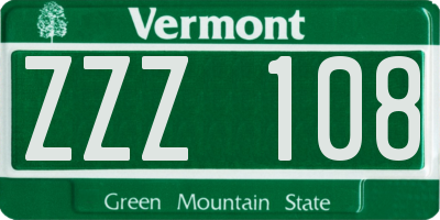 VT license plate ZZZ108