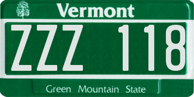 VT license plate ZZZ118