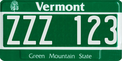 VT license plate ZZZ123
