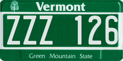 VT license plate ZZZ126