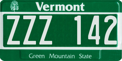 VT license plate ZZZ142
