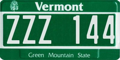 VT license plate ZZZ144