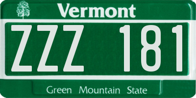 VT license plate ZZZ181