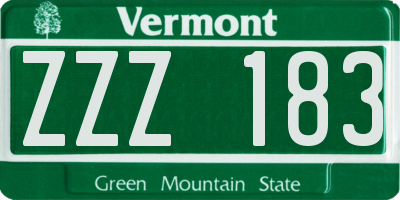 VT license plate ZZZ183