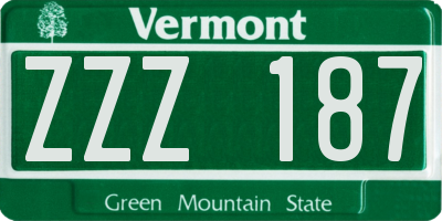 VT license plate ZZZ187