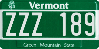 VT license plate ZZZ189