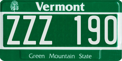 VT license plate ZZZ190
