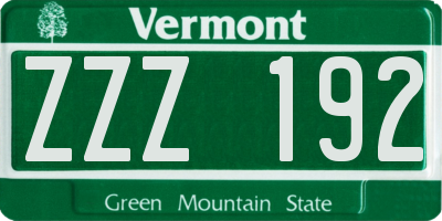 VT license plate ZZZ192