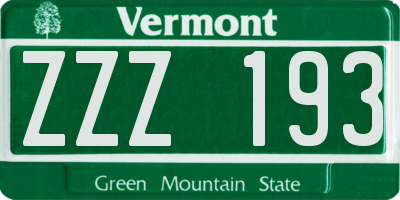 VT license plate ZZZ193