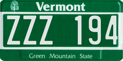 VT license plate ZZZ194