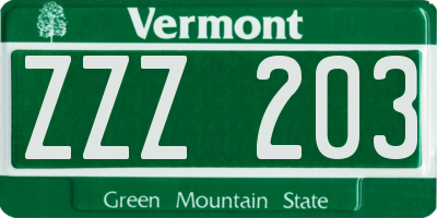 VT license plate ZZZ203