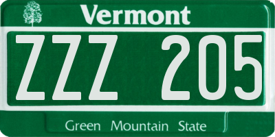 VT license plate ZZZ205