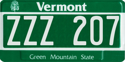 VT license plate ZZZ207
