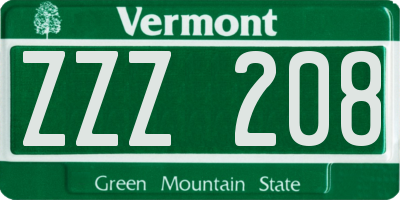 VT license plate ZZZ208
