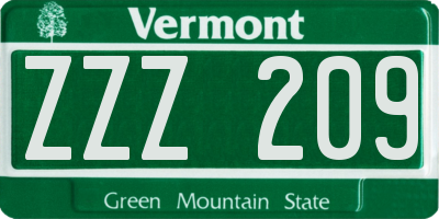 VT license plate ZZZ209