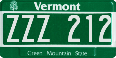 VT license plate ZZZ212