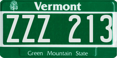 VT license plate ZZZ213