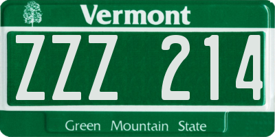 VT license plate ZZZ214