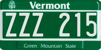 VT license plate ZZZ215