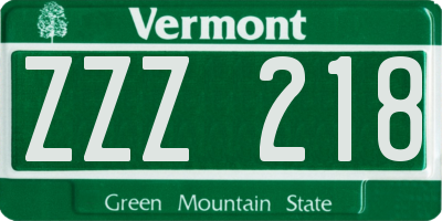 VT license plate ZZZ218