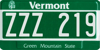VT license plate ZZZ219