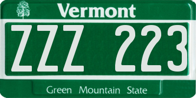 VT license plate ZZZ223